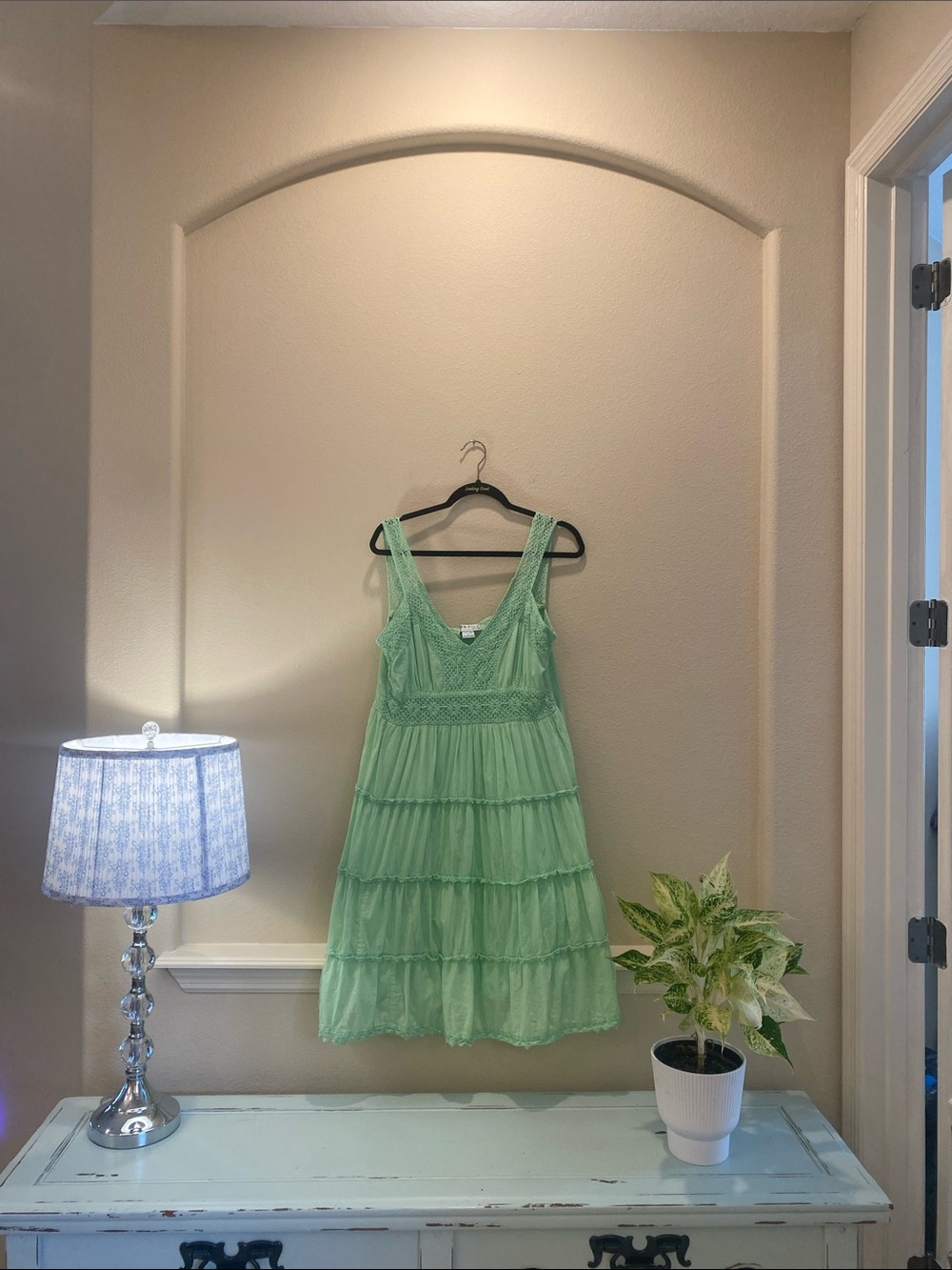 Bright Neon Green Tiered Midi Dress with Smocked Bodice - Womens